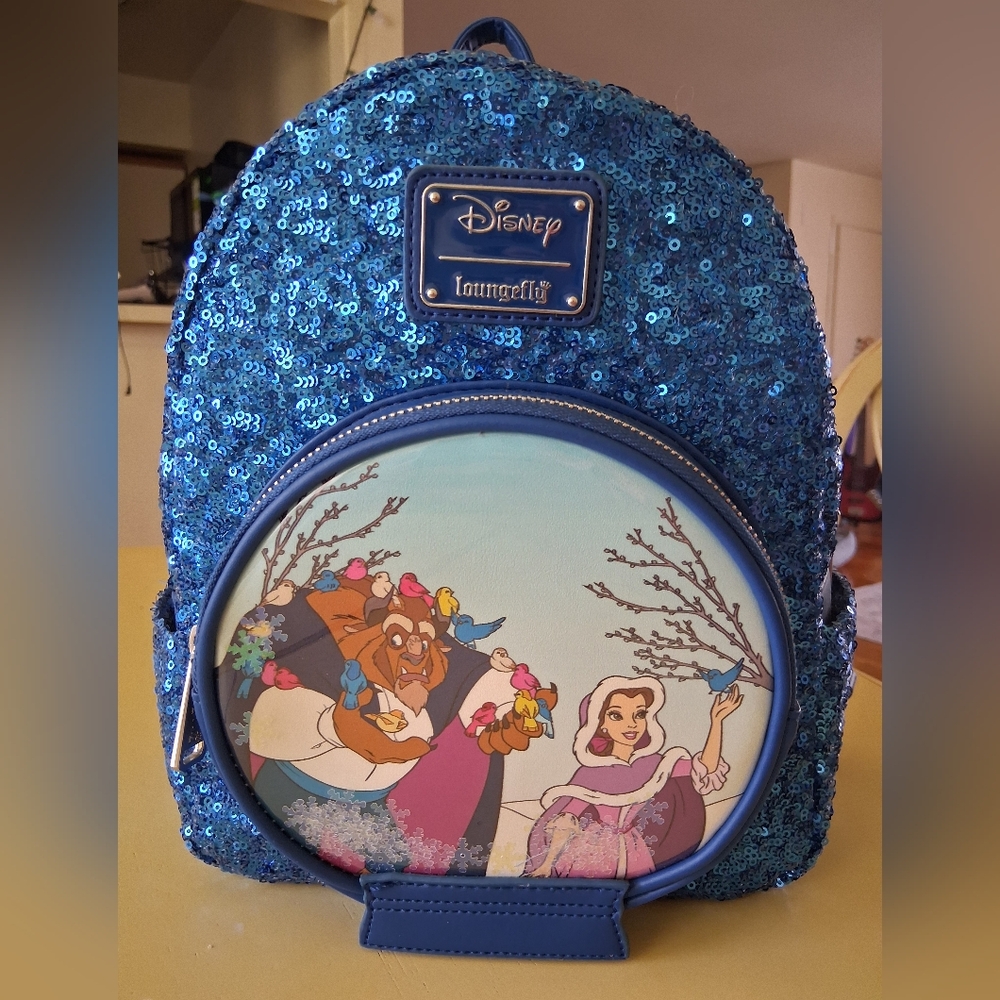 Loungefly NWT Disney Beauty And The Beast Glitter Backpack with Sparkling Finish